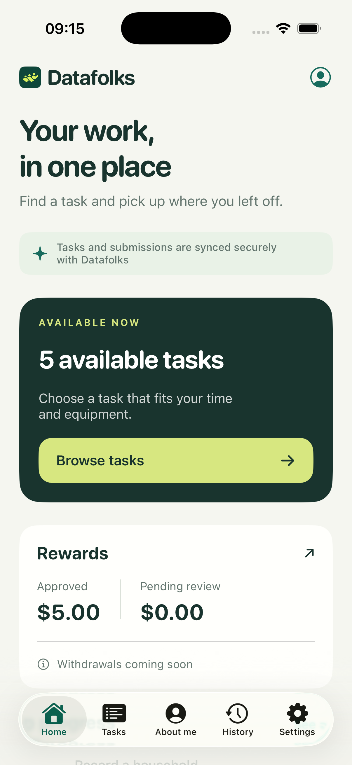 Datafolks home screen on iPhone