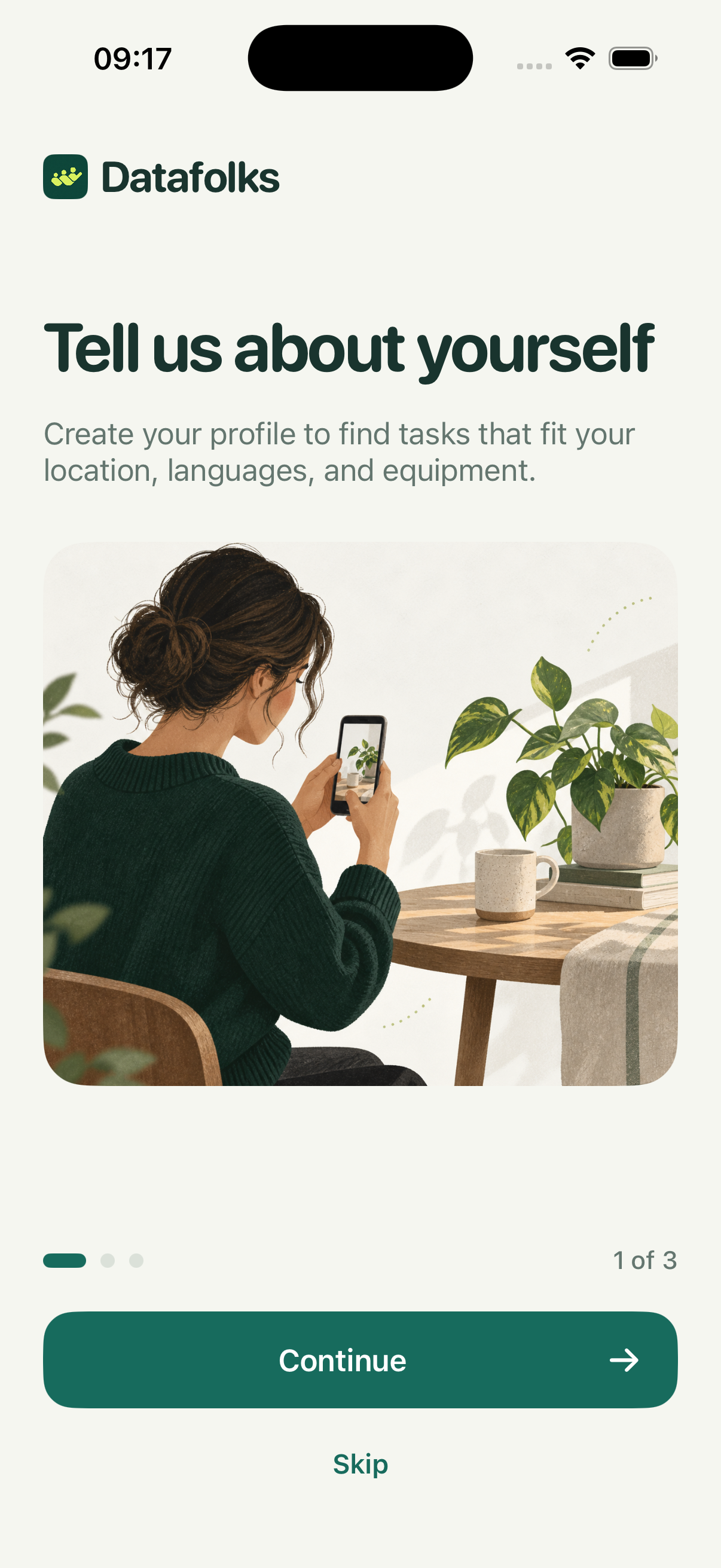 Datafolks profile onboarding screen